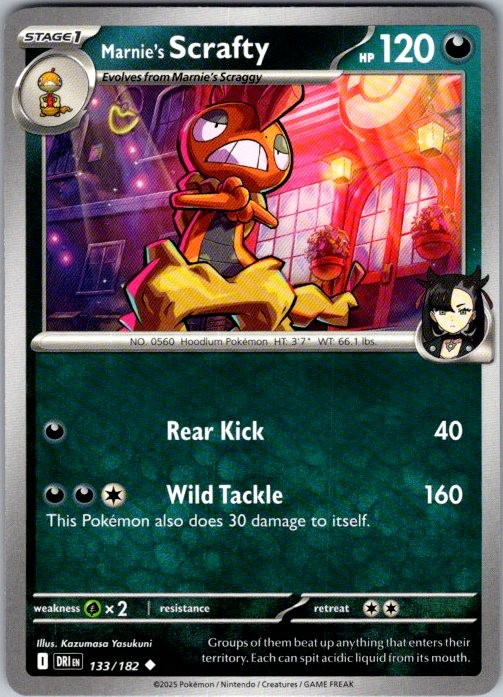 Pokemon | SV10: Destined Rivals | Marnie's Scrafty | 133/182 | Reverse Holo | NM