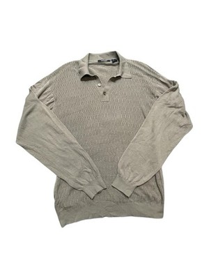 Mondo Di Marco Silk Blend Textured Knit Long Sleeve Polo Sweater L
