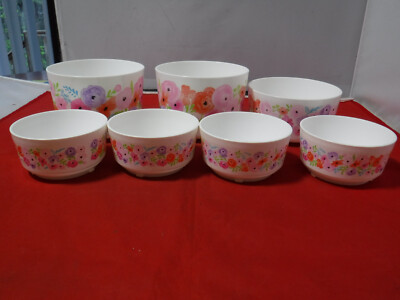 p2 TUPPERWARE ART OF SPRING 7 Pc ROUND BOWLS SET PINK Purple NO LIDS Mixed Sizes