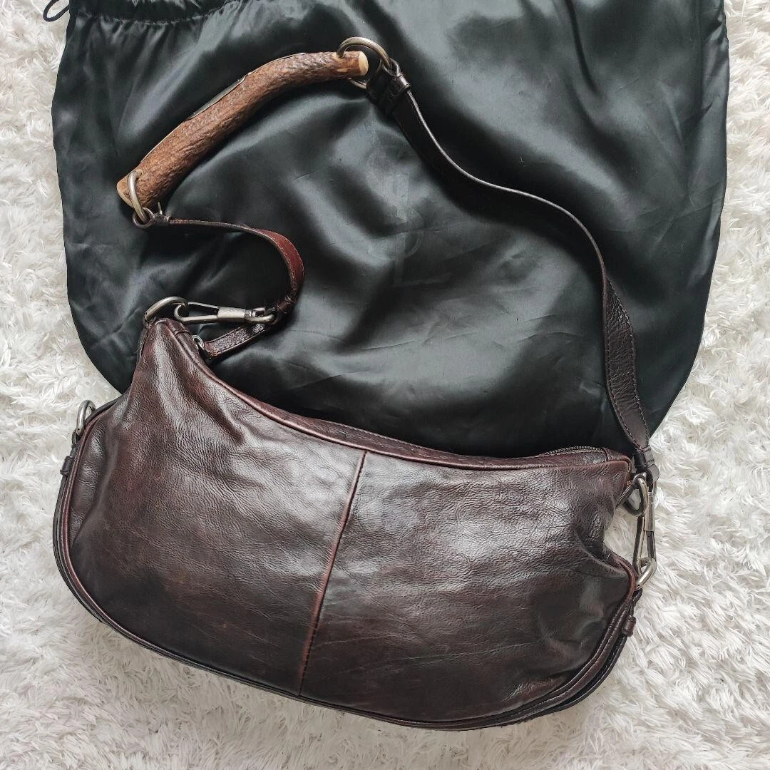 YVES SAINT LAURENT brown leather MOMBASA MEDIUM Shoulder Bag