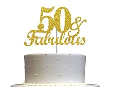 50 & Fabulous Cake Topper 6.25" Double Side Glitter 50th birthday Cake Topper