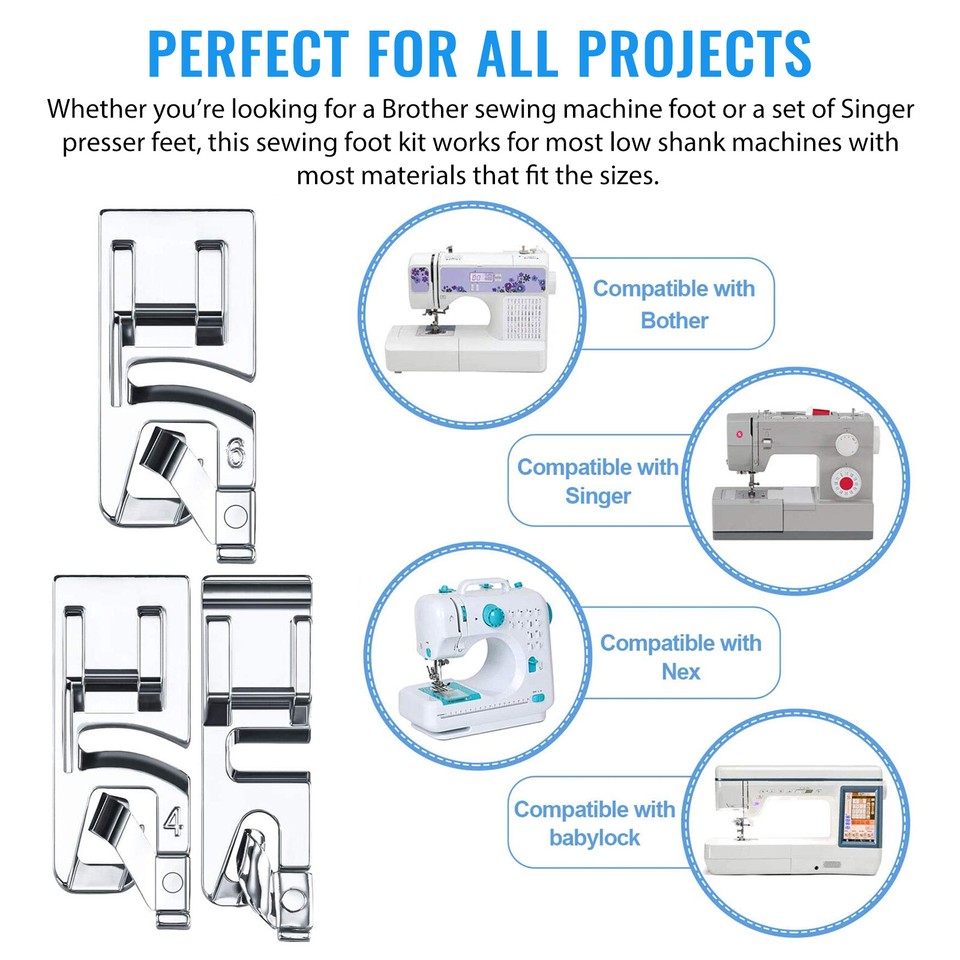 8pcs Rolled Hem Presser Foot Set - Multiple Sizes For Sewing Machines & Sergers