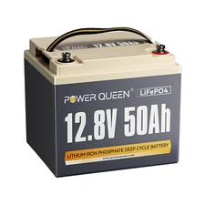 Power Queen 12V 50Ah LiFePO4 Smart Lithium Iron Battery W/BMS IP65 For Solar RV