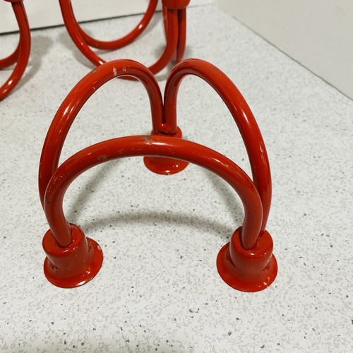 Mod Red Candle Holders Set of 3 Metal Danish Modern Triple Taper Holder Festive - Picture 5 of 7