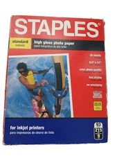 Staples Premium Glossy Ink Jet 9 Mils Photo  Paper  8.5” X 11” 30 Ct.