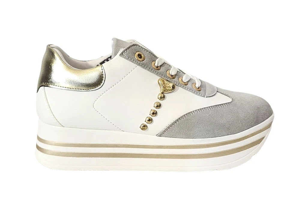 SCARPE SNEAKERS DONNA BRACCIALINI R105 PELLE CAMOSCIO BIANCO