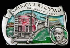 American Railroad 1984 Commemorative Train Conductor Caboose Vintage Belt Buckle