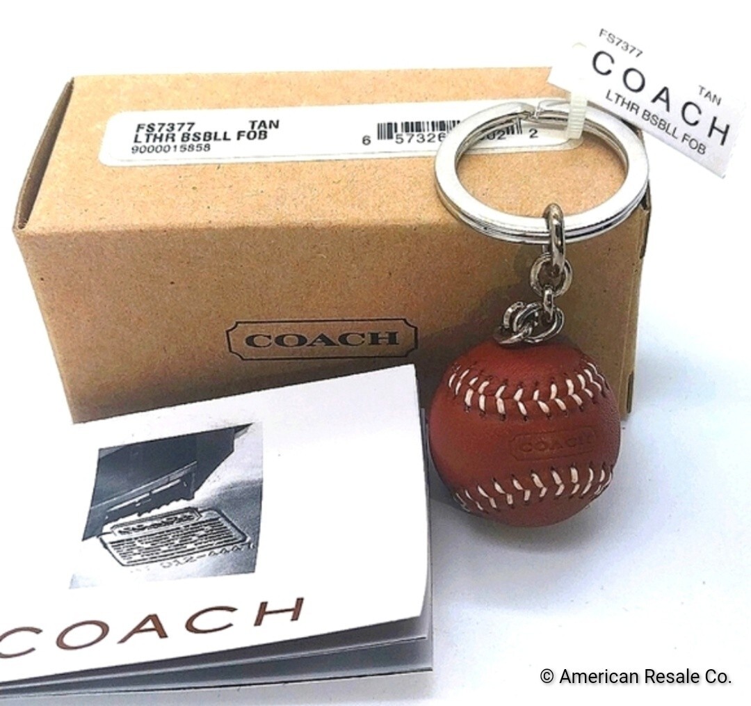 Rare COACH Baseball Keychain Fob CharmReal LeatherNew in Box/Booklet