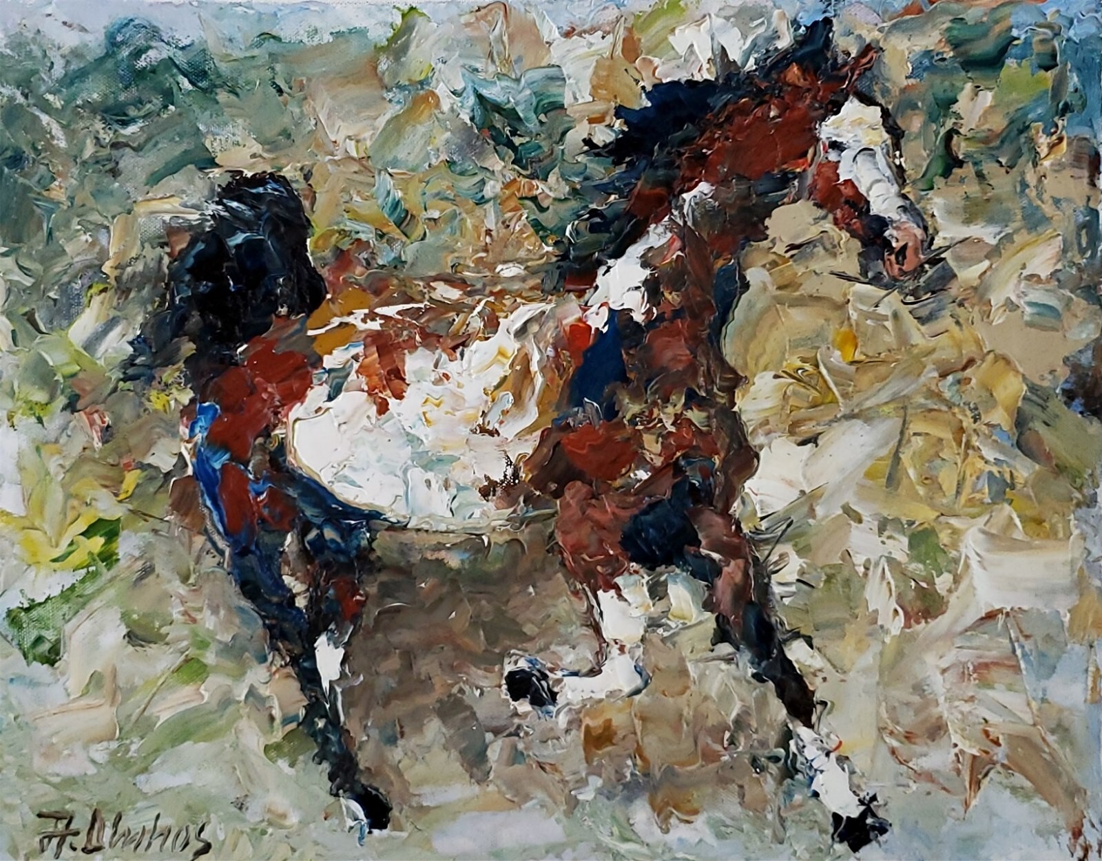 ANDRE DLUHOS Western Paint Horse Equine Equestrian Ranch Original Oil Painting