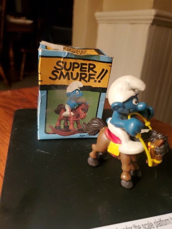 Vintage Super Smurf  Rocking Horse Smurf  #6730Original Box Missing Rocking base