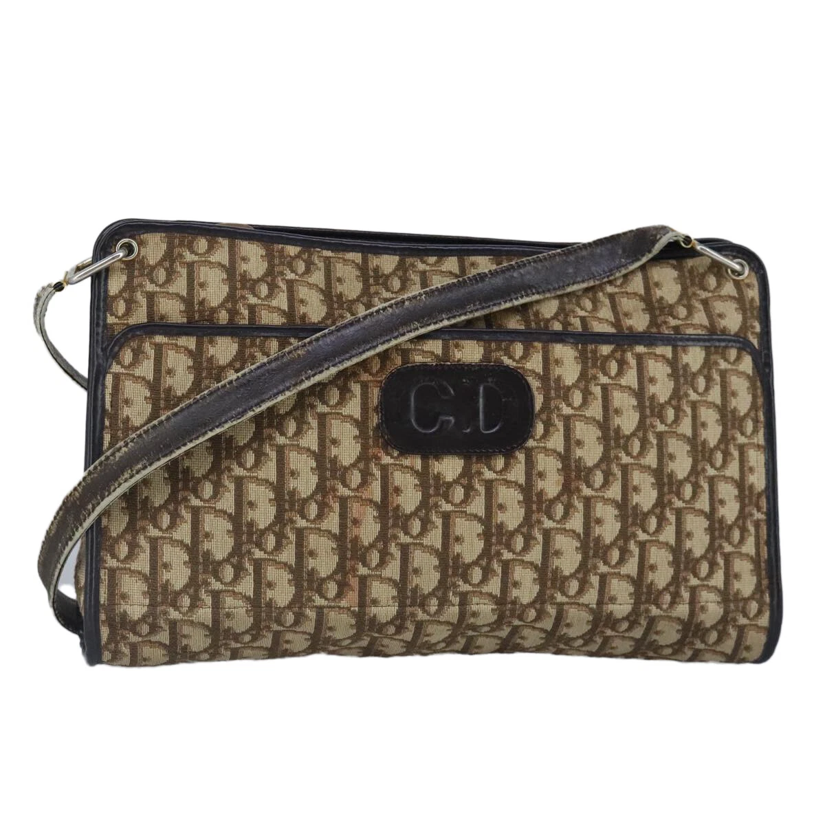 Sac bandoulière Christian Dior trotteur toile marron doré authentique 100375