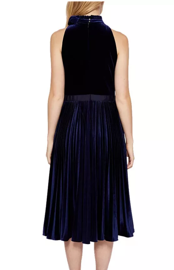Ted Baker Cornela Pleated Velvet Midi Navy Dress TB 1 UK 8 10 Immaculate RRP 250