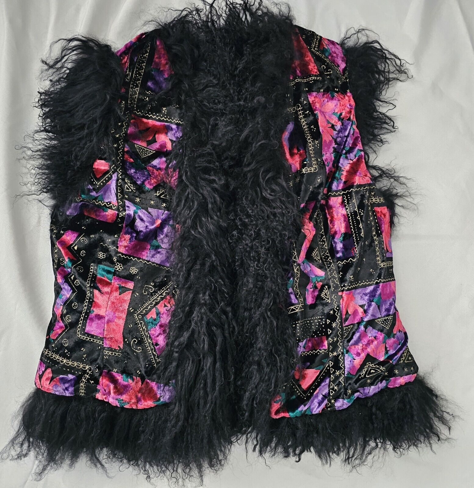 Black Mongolian Fur Velvet Lining Vintage Reversi… - image 18