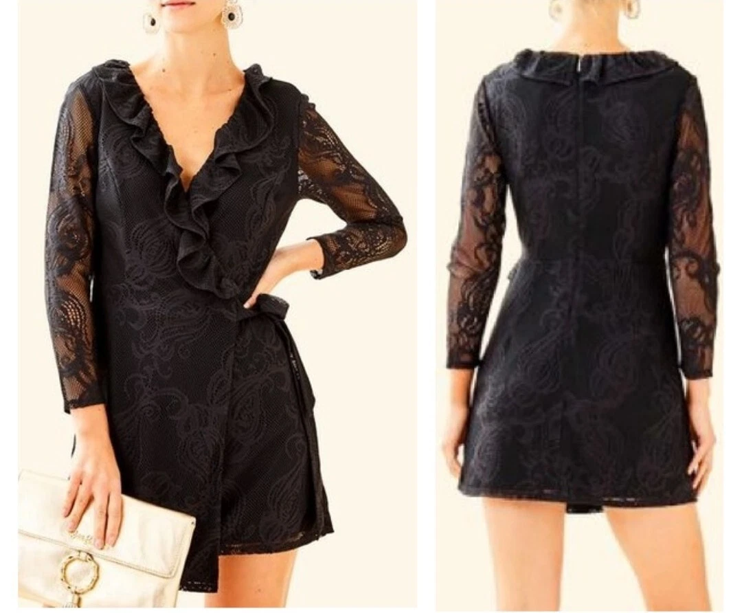 NEW Lilly Pulitzer Tiki Onyx Black Wrap Romper Size M Dress