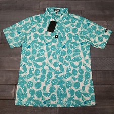 BAD BIRDIE Bam Bam Golf Polo Shirt Mens Size LARGE Blue Teal Green