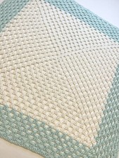HandMade Knit Crochet Baby Blanket / Couch Throw Blue White Yarn Granny Core 31