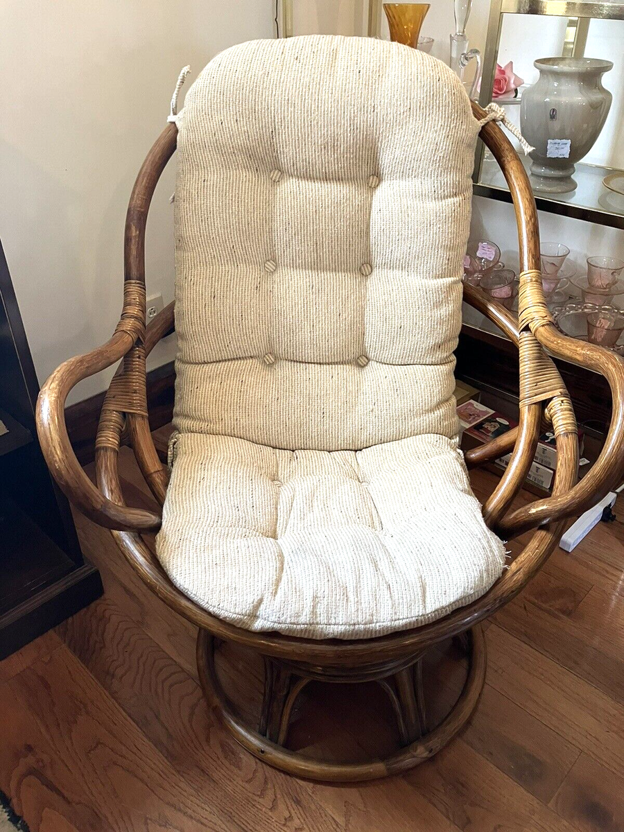 Vintage 70's Mid Century Modern Bentwood Rattan Bamboo Boho Swivel Rocker  Chair