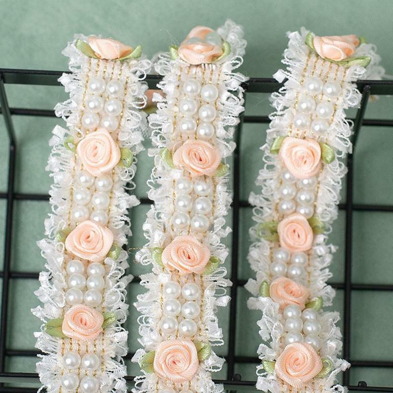 beading trim for dresses 1 Yard Flower Lace Embroidered Pearl Beaded Ribbon Sewing Wedding Decor DIY bulkimgvariant What Makes This Trim Type:Zebra Print Stud Women's Solid Color Sexy