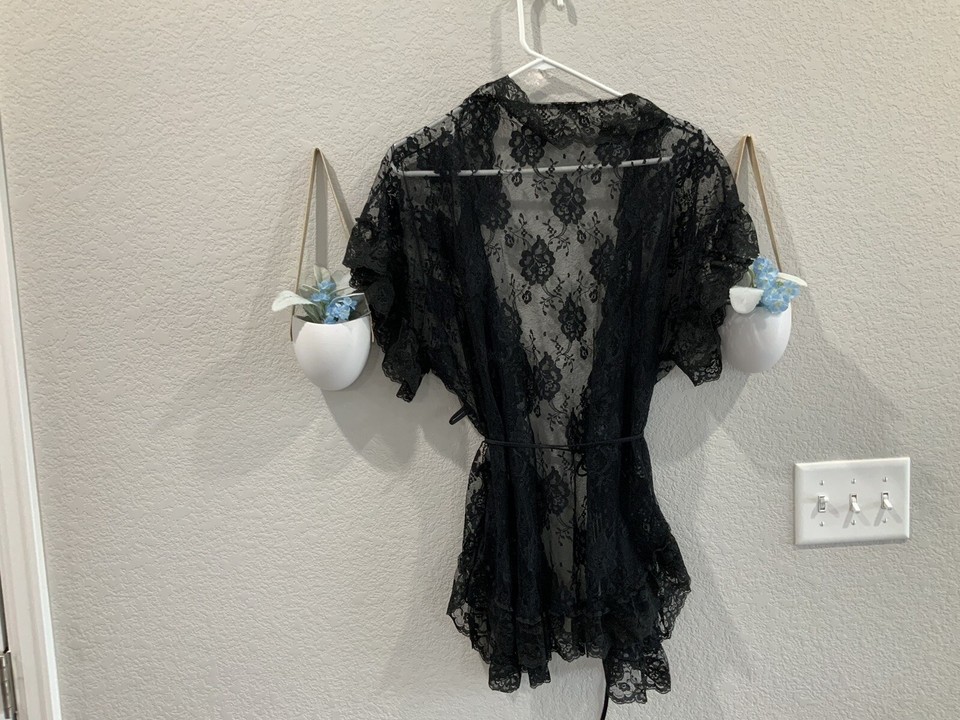 Lotions & Lace Womens One Size Black Lace Sheer Short Robe Lingerie eBay