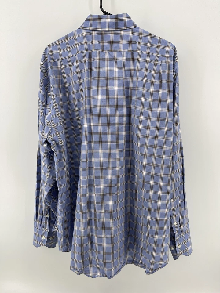 Lorenzo Uomo Button Up Shirt Mens Size 17.5 34/35 XXL 2XL Trim Fit Blue Plaid - Image 3 of 4