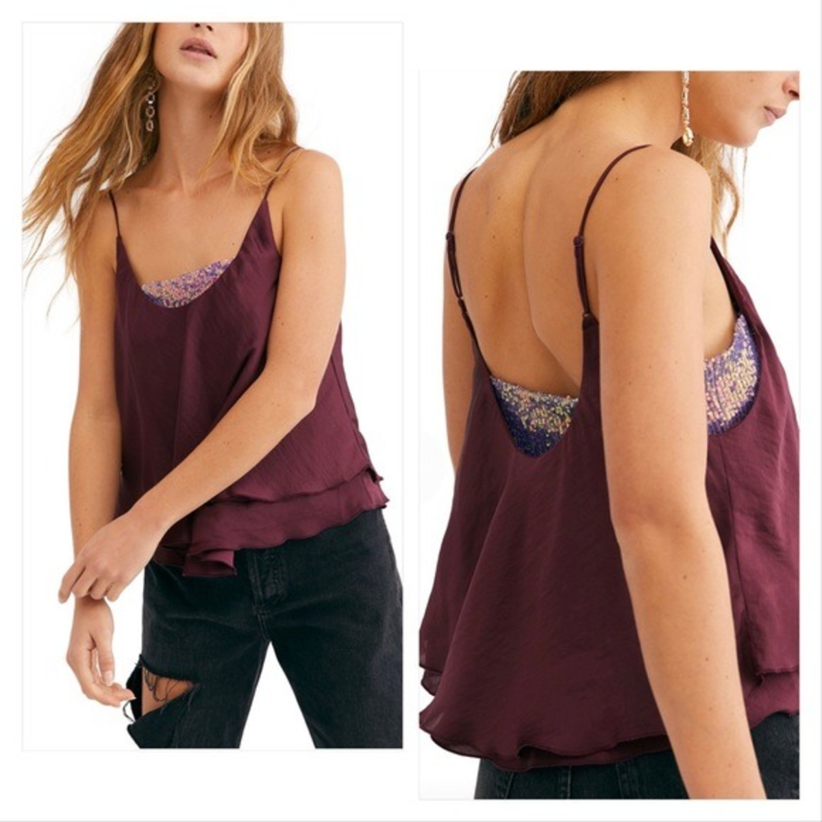 🔥FREE PEOPLE Intimately Turn It On Cami Plum Vetiver Bloom