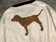 Victoria's Secret Pink Leopard Dog Campus Long Sleeve Tee Shirt Heather Gray XL