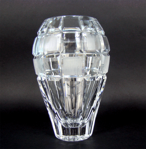 Imposant Czech Cut Crystal Glass ART DÉCO Vase with Squares Bohemia 1930s - Picture 9 of 11
