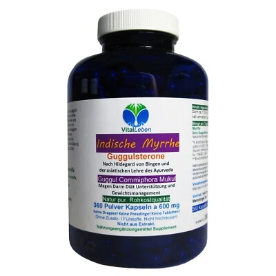 VITALLEBEN Guggul Indische Myrrhe Ayurveda Guggulsterone 360 Pulver Kapseln. 26810-360