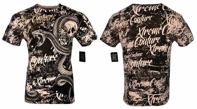 Maglietta Affliction T-Shirt Affliction Xtreme Couture - Con Stampa Teschio Biker, Taglie S-5XL, In Cotone, Colore Sabbia T-shirt Affliction Uomo - Foto 5