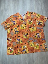 Disney Women Scrub Top XL  Orange Halloween Holiday Tricky Mickey