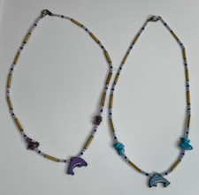 Women's Girl's Fashion Jewelry Blue  Purple Dolphin Charm Bead Necklace