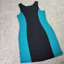 Guess Dress Sleeveless XL Green Black Color Blocked Bodycon Back Zipper Slimming