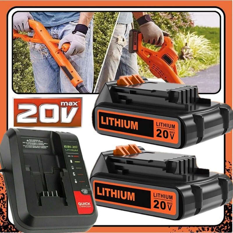 20V 2.0Ah Lithium-ion Battery & Charger for BLACK+DECKER LBXR20 LBX20 LB20 Power Tools