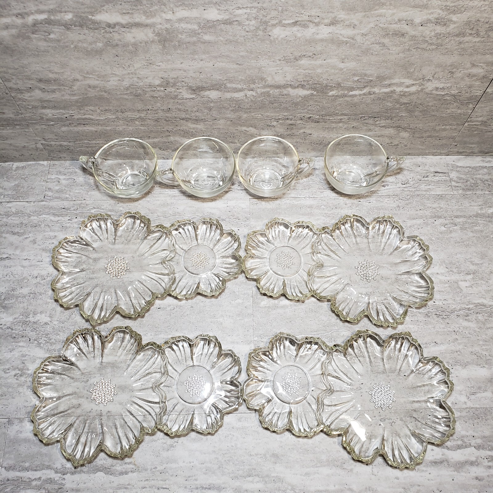 Garden Club by Colony Clear Glass Snack Cup and Plate Set Vintage Flower Design