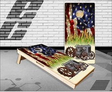 Old Tractor Flag Cornhole Boards Bean Bag Toss Game