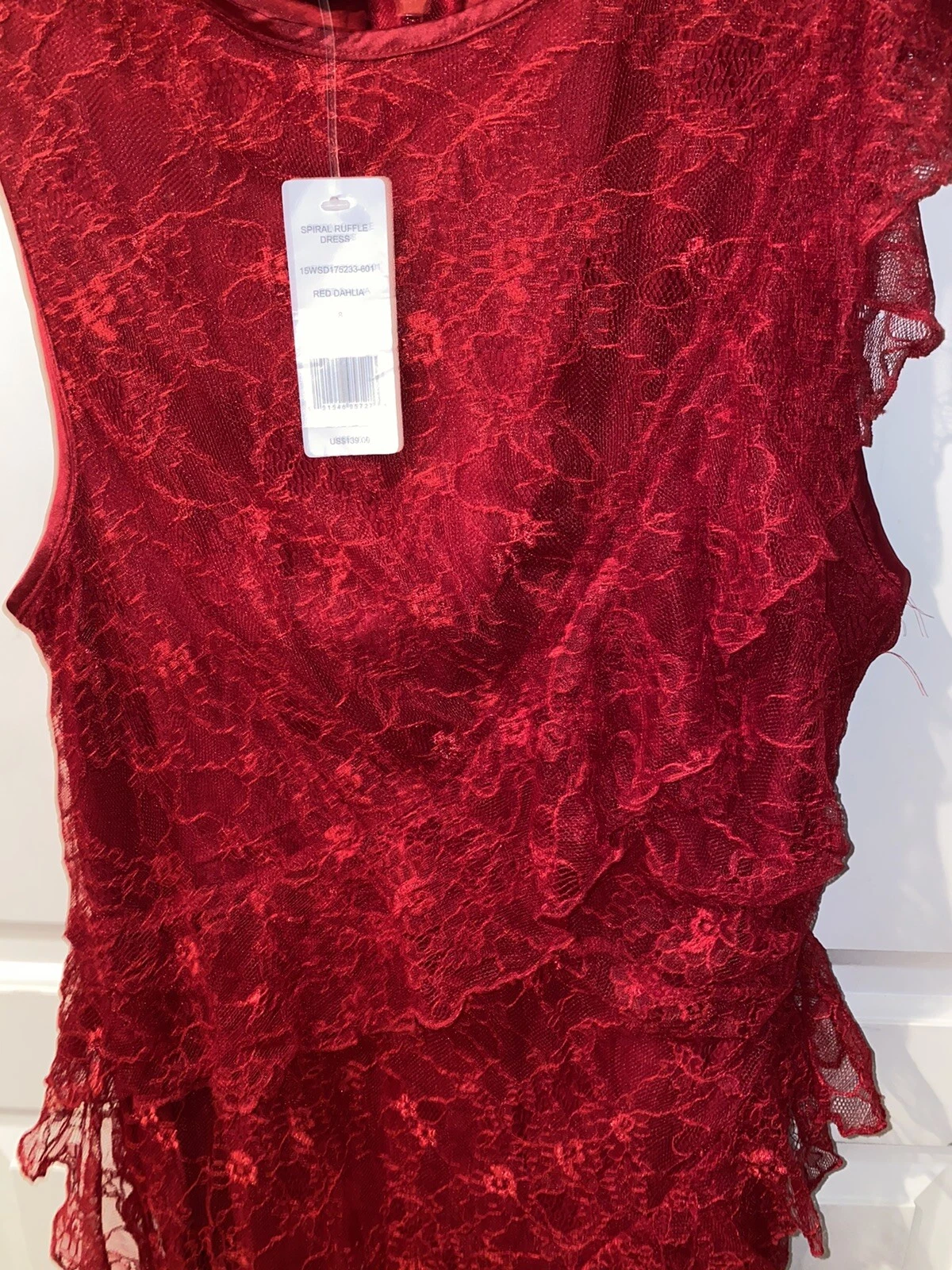 Mini abito BEBE rosso pizzo spirale nuovo con etichette volant taglia 8 HTF foderato San Valentino romantico