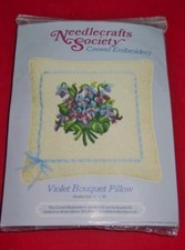 Needlecrafts Society : VIOLET BOUQUET PILLOW crewel embroidery kit NEW 