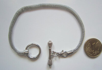 Pulsera europea 18 cm plateada cierre aro y barra mosquetón abalorios bisutería