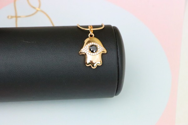 Alternate view of Black Evil Eye Hamsa Pendant Gold Plated Protection Amulet, Xppt1756