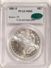 1881-S $1 PCGS MS 65 CAC ~ PQ GEM SILVER MORGAN DOLLAR