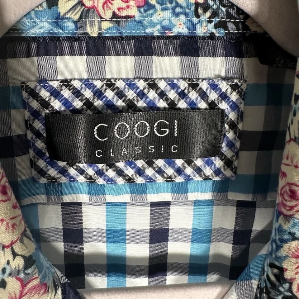 Coogi Classic Check Plaid Button Up Shirt Mens XL 17.5 34/35 Floral French Cuff - Image 4 of 4