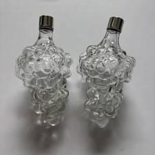 Vintage Clear Glass Grape Cluster Bottle Decanter Flasks Set Of 2 Made In France