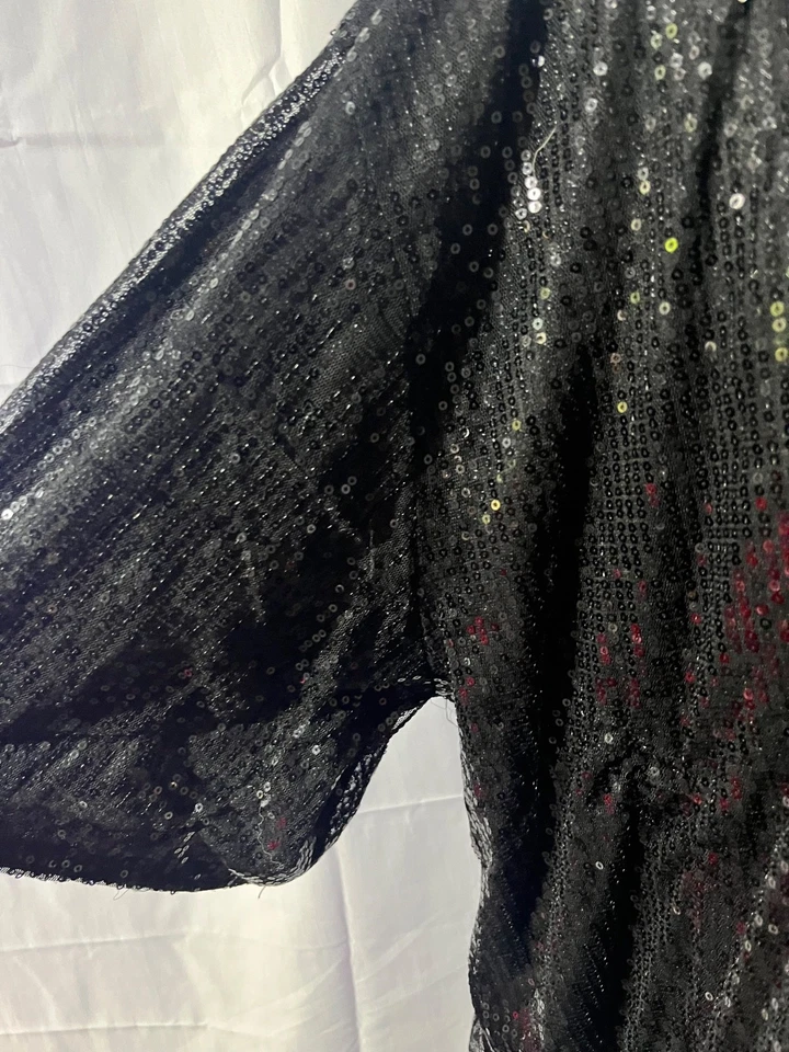 Top túnica lentejuelas negro Boohoo talla 22 manga corta poliéster mujer Foto 3 de 4