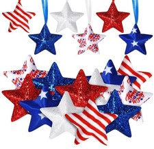 24 Pcs 4Th of July Ornaments Star Patriotic Tree Ornaments Memorial Day Tree Dec
