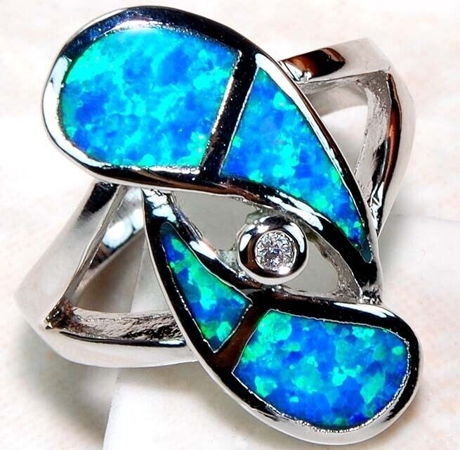 Australian Opal Inlay 925 Solid Sterling Silver Ring Sz 8 DT6