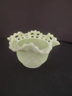 Fenton Bowl Satin Custard Basket Weave Ruffled Rim
