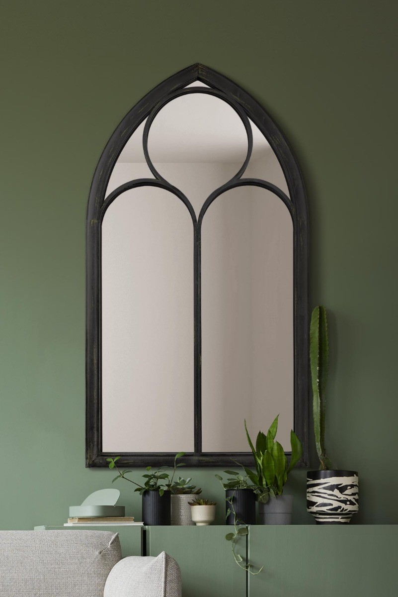 The Somerley Extra Large Rustic Metal Arched Chapel Mirror - 60""x32"" 150x81cm