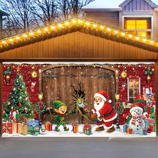 7 x 16 Ft Christmas Garage Door Cover, Santa Elf Backdrop Banner Large Merry Chr