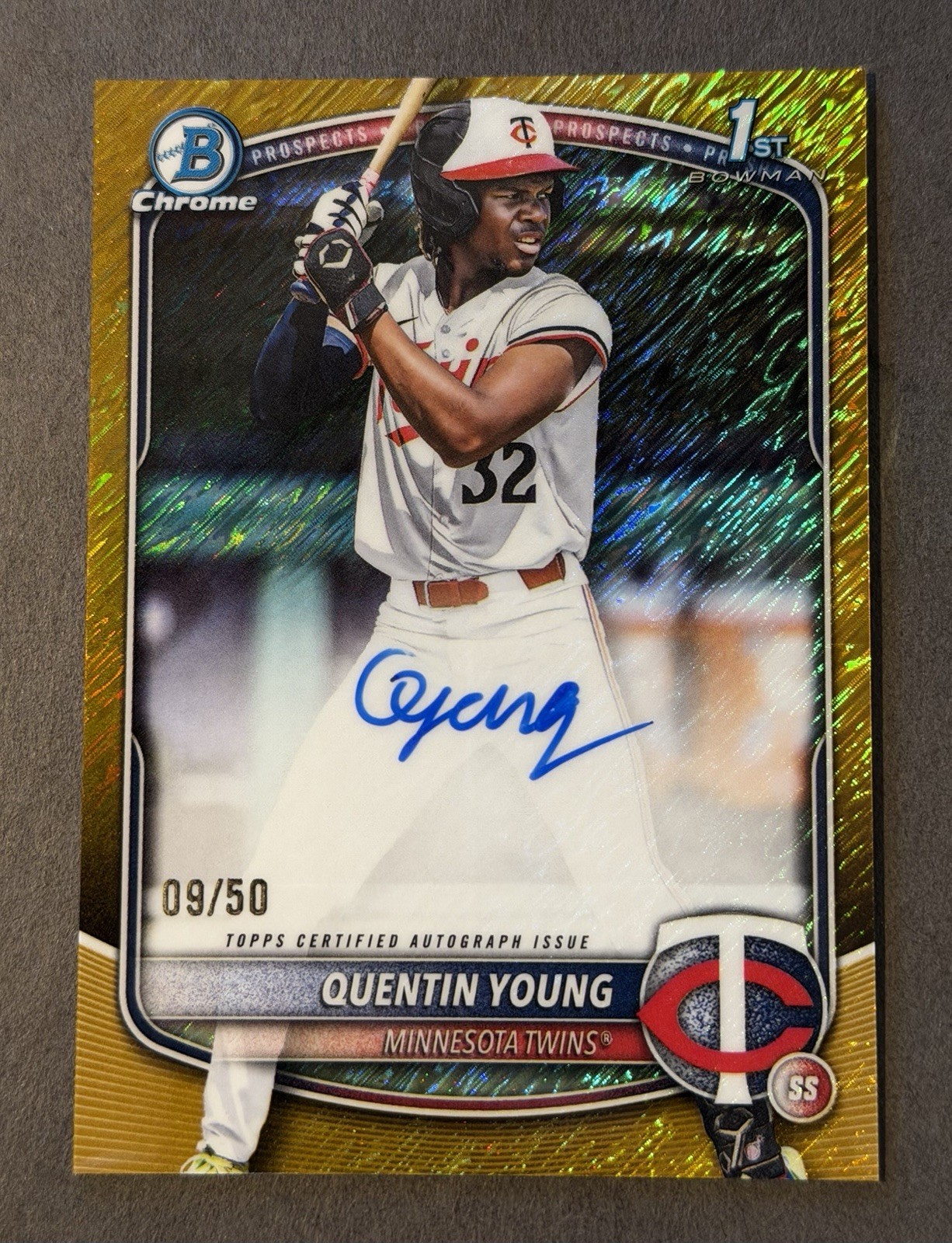 2025 Bowman Chrome Draft Quentin Young Gold Shimmer Refractor 1st Auto 09/50