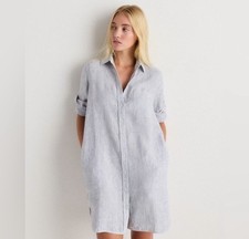 Quince Womens XS 100% European Linen Shirt Dress Blue Pinstripe Long Sleeve